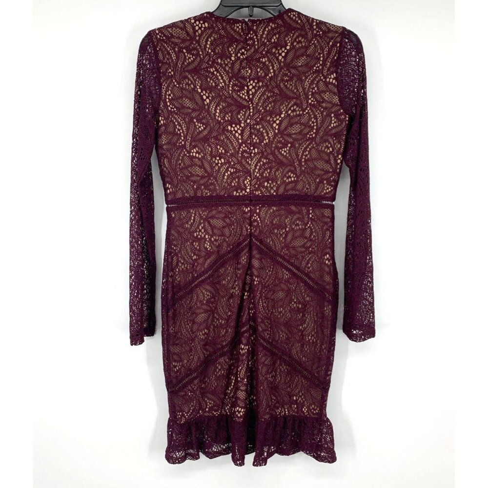 Bardot Dress Sasha Ruffle Lace Burgundy Long Sleeve Revolve - Picture 11 of 14